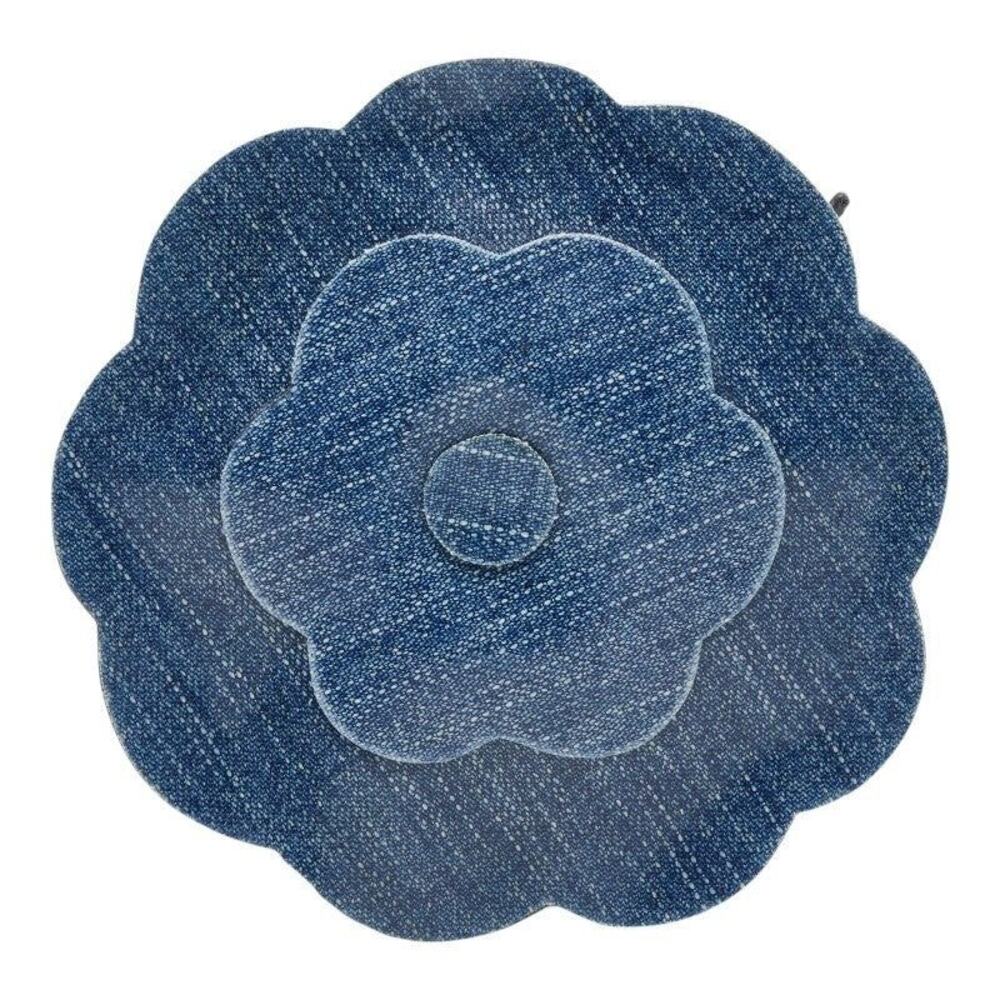 Chanel Large Camellia Denim Style Brooch Blue Vinyl